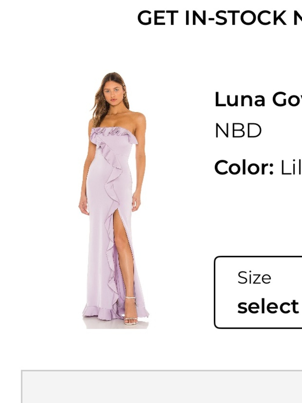 NBD Luna Gown Lilac Strapless Ruffle Maxi Dress Size S